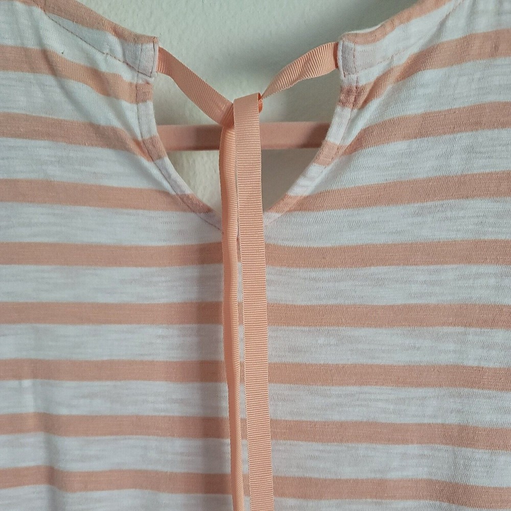 Chicos Womens 3/4 Sleeve Beaded Stripe Nautical Top Sz L Pink Tie Neck Casual - Picture 6 of 13